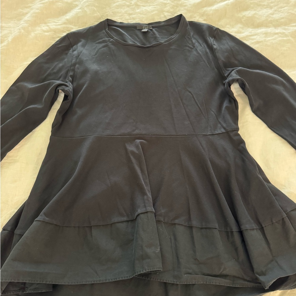 COS Black Long Sleeve Peplum Tee Top